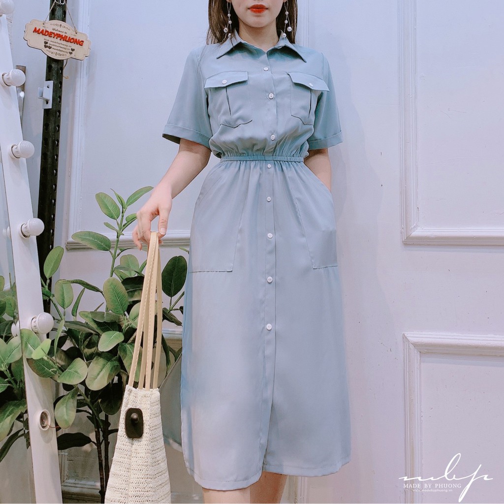 Đầm SƠ MI cổ đức túi ngực