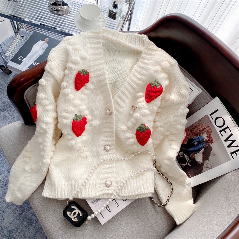 Áo Khoác Sweater Dáng Rộng In Hình Dâu Tây Thời Trang Thu Đông Mới Cho Nữ