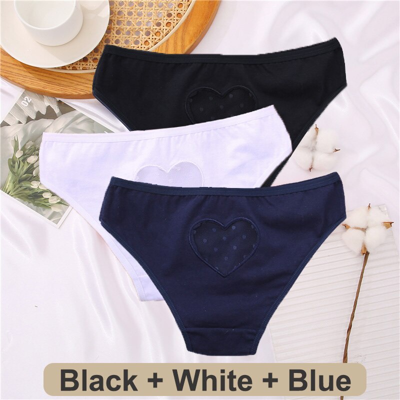 Cute Byte Bộ 3 Quần Lót Cotton Phối Ren Hình Trái Tim Gợi Cảm Dễ Thương Cho Nữ