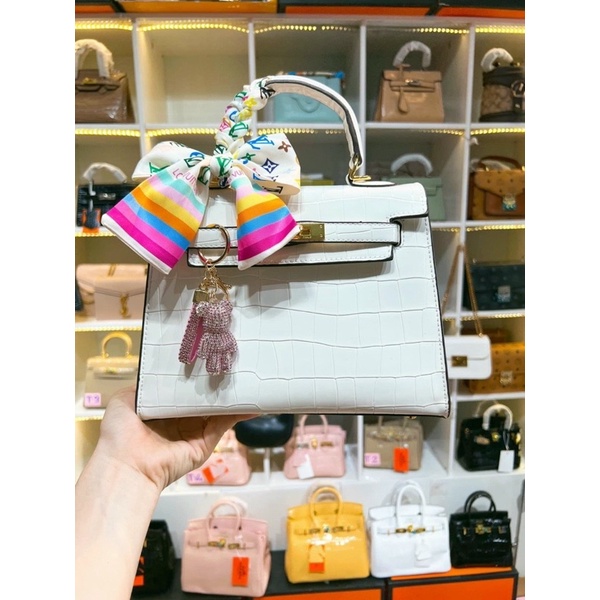 M3453 Túi Hơ mệt  da bóng dáng cao size 21, 25 bản  Tặng kèm khăn quấn