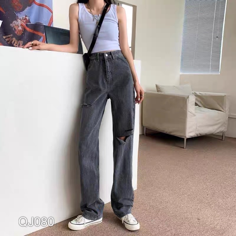 Quần Jean nữ VN CLO ống rộng rách - QJ080