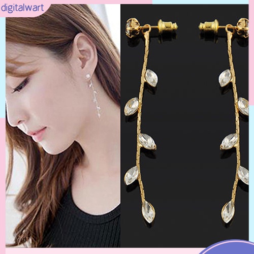 Cặp khuyên tai hình lá liễu dài đính đá quý nhân tạo sang trọng cá tính dành cho nữ