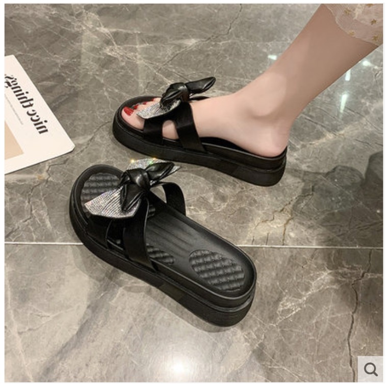 Dép Xinh Nữ Đế Xuồng Cao 4Cm Quai Ngang/ Dép Lê Đính Nơ Xinh