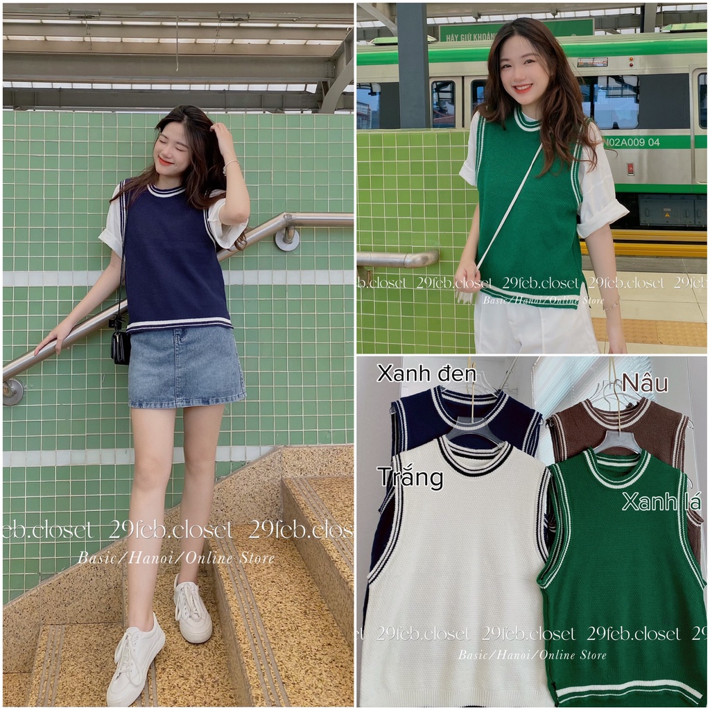 [Ảnh thật/Video] Áo gile len cổ tròn viền xẻ vạt - 29feb.closet - A96