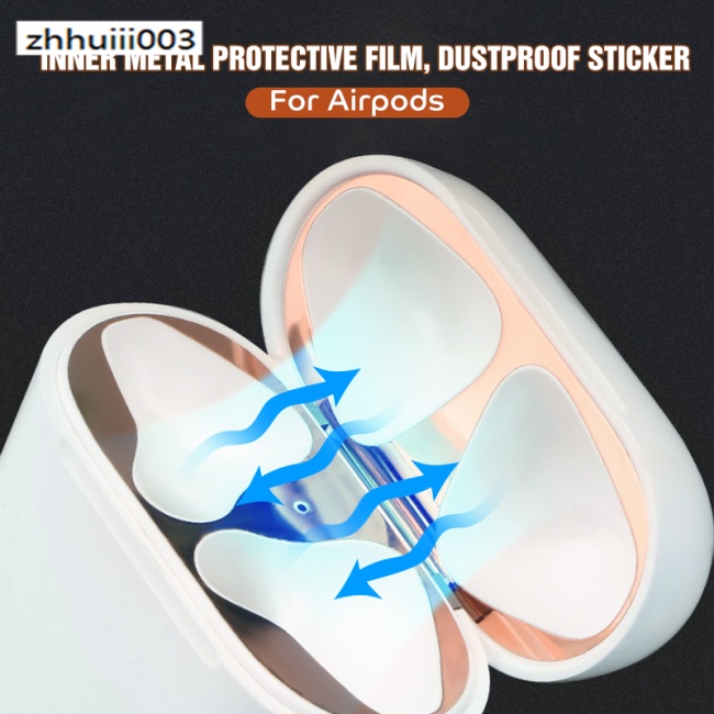 Zhihui Miếng Dán Mạ Kim Loại Chống Bụi Bảo Vệ Hộp Sạc Tai Nghe Bluetooth Không Dây Airpods Thế Hệ Thứ Hai