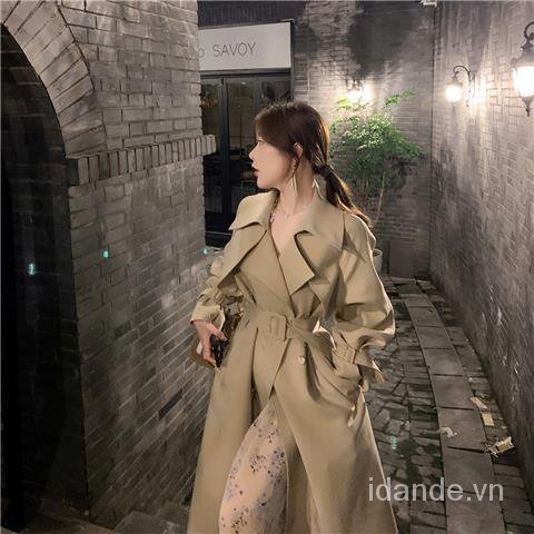Áo khoác kaki dáng dài phong cách Anh Quốc thời trang mùa thu cho nữ 2022