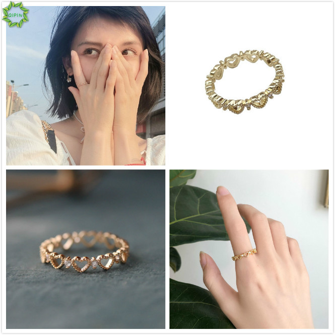 Nhẫn Nữ Khắc Hình Trái Tim Phong Cách Hàn Quốc