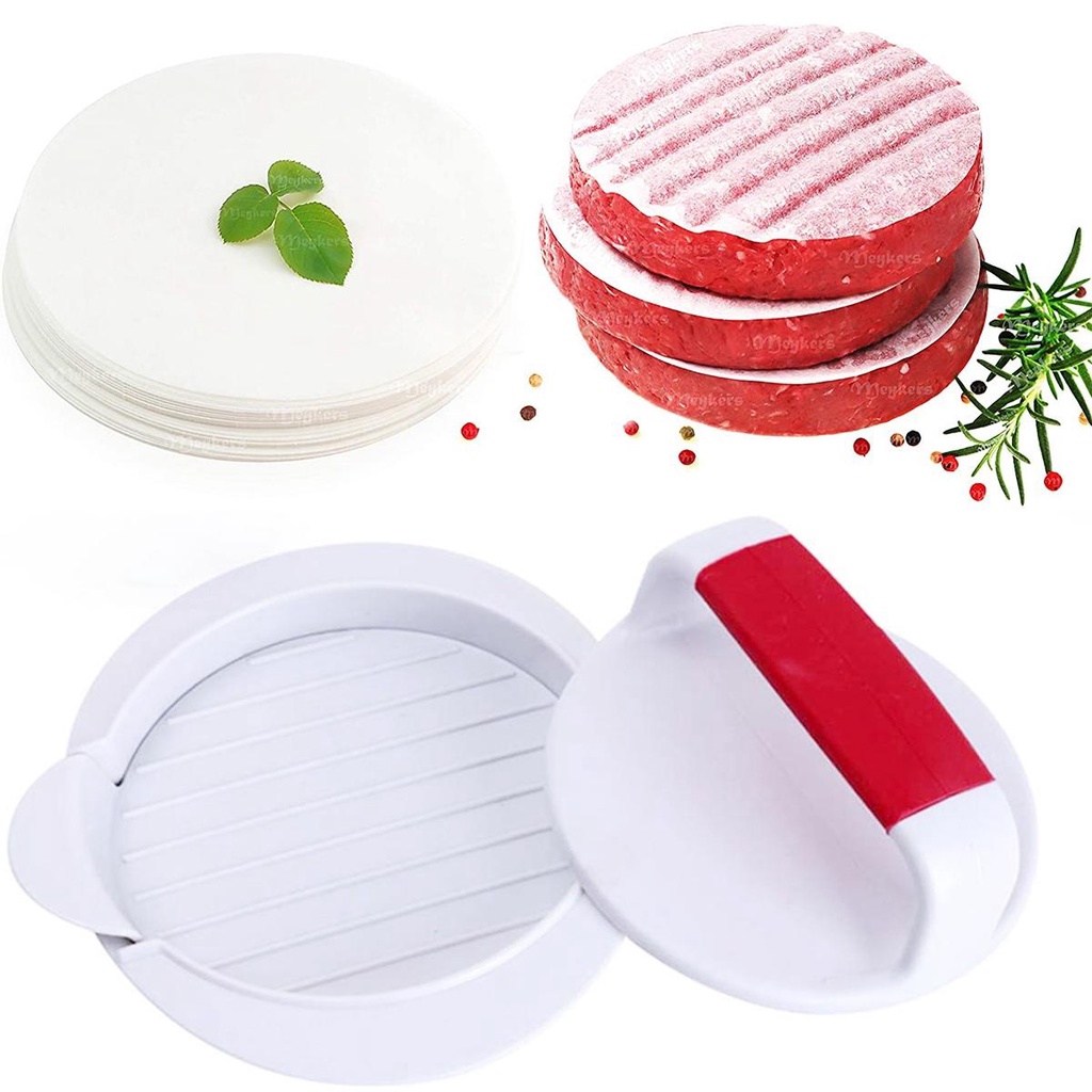 Bộ Dụng Cụ Ép Thịt Làm Hamburger Bằng Giấy Hình Tròn Kèm 100 Giấy Thay Thế Tiện Dụng