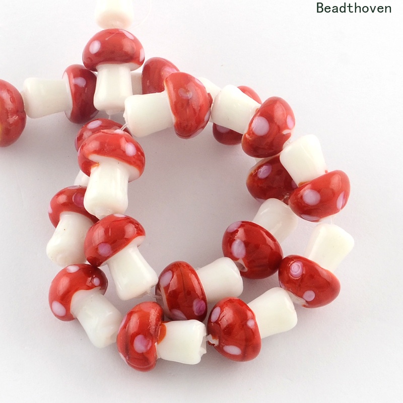 1 Sợi Dây Hạt Xỏ Lỗ Hình Nấm Làm Đồ Thủ Công Màu Đỏ 16x12mm: 2mm Khoảng 20 Cái / strand 13.7 inch
