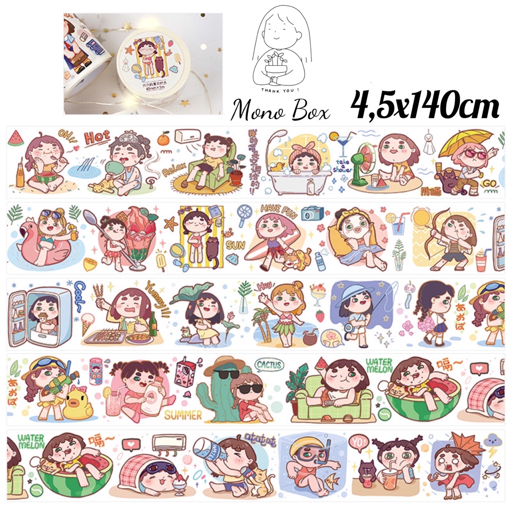 [Chiết] Washi tape mã CB022 4,5x140cm, băng keo dán trang trí họa tiết chibi Mono_box