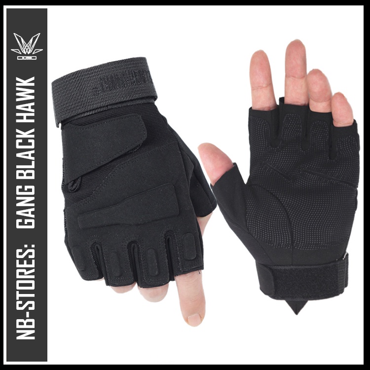 Găng tay xe máy hở ngón đi phượt BLACKHAWK - bao tay xe máy cụt ngón tập gym cao cấp