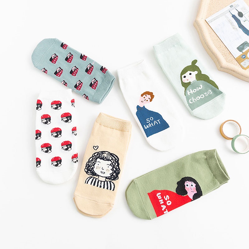 Vớ Cotton Mềm Mại Chống Trượt Thoáng Khí Thấm Hút Mồ Hôi In Họa Tiết Hoạt Hình Dễ Thương Thời Trang Cho Nữ