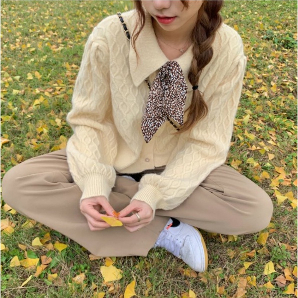 Áo len nơ cúc ngọc phong cách thời trang Hàn Quốc hàng dệt kim Quảng Châu_Habi Shop | BigBuy360 - bigbuy360.vn