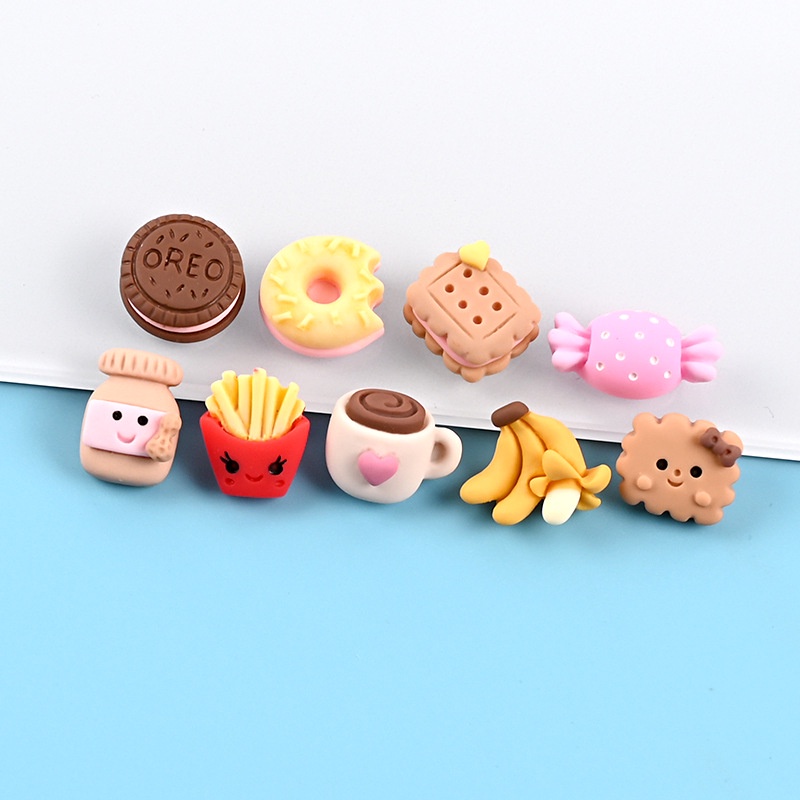 Set 10 mô hình bánh donut / khoai tây chiên / bánh quy nhân tạo nhiều màu dễ thương trang trí ốp điện thoại