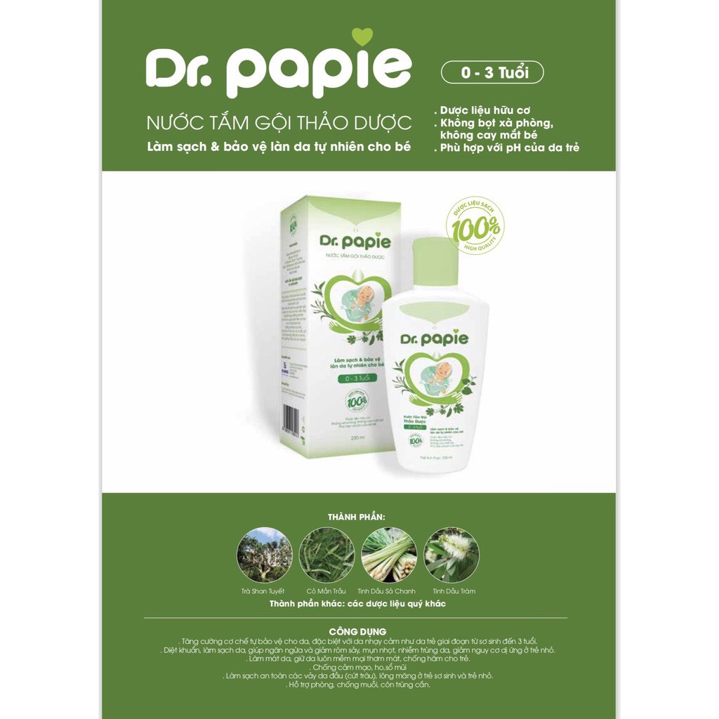 Sữa tắm thảo dược Dr Papie cho bé 230ml