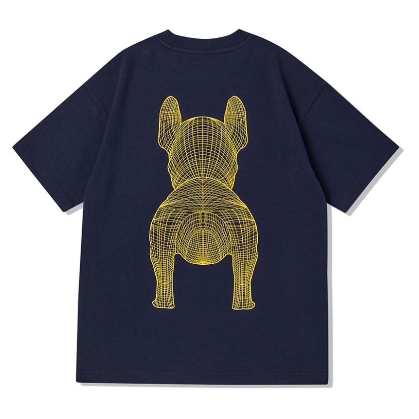 Áo thun LIFEWORK Big Logo hình chó tay lỡ Unisex màu Navy Yellow LinhLyxAuth