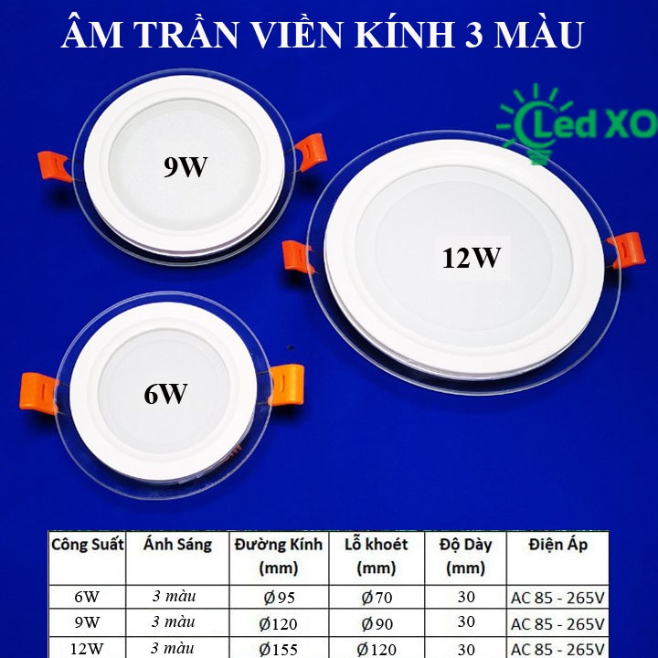 ĐÈN LED ÂM TƯỜNG VIỀN KÍNH 6W 9W 12W SÁNG 3 CHẾ ĐỘ