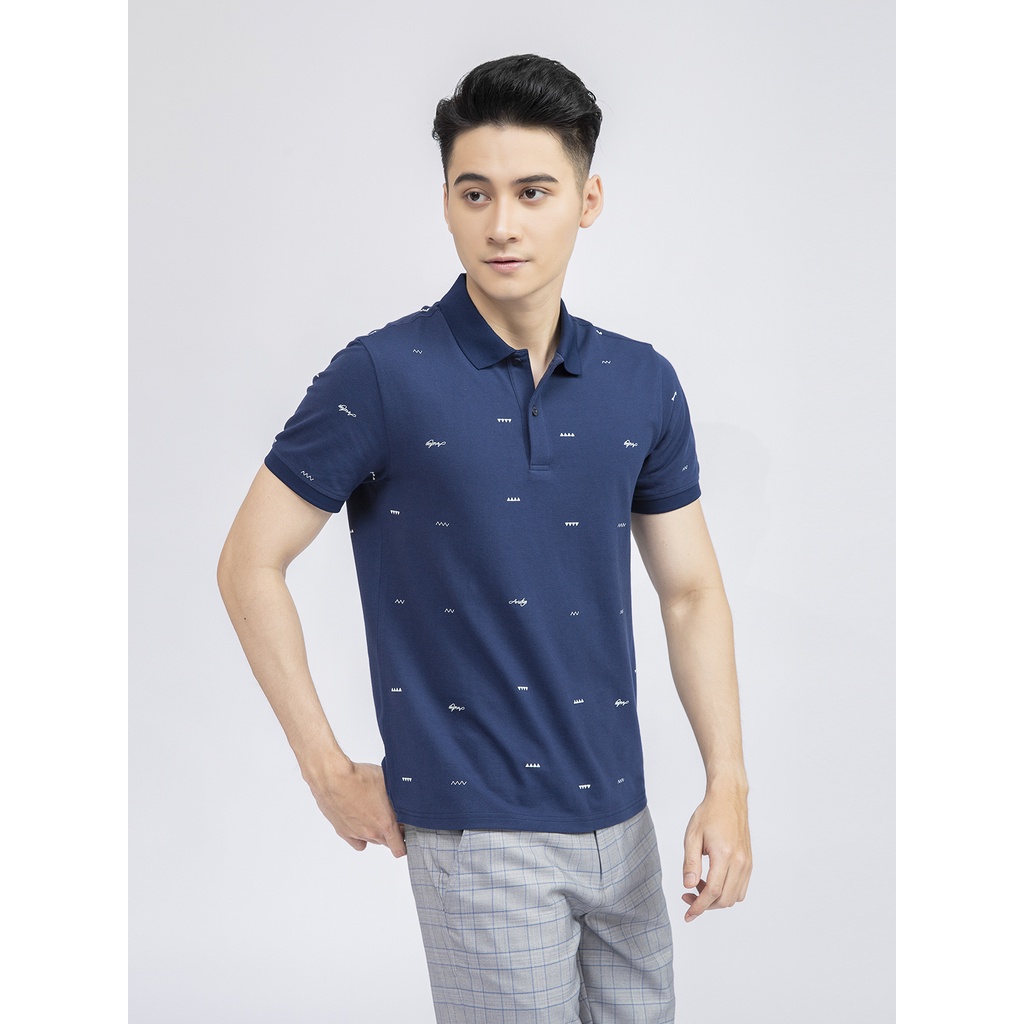 Áo Thun Polo Ngắn Tay Có Cổ Bẻ ARISTINO APS017S1 Áo Phông Nam Màu Xanh Than In Họa Tiết Dáng Suông Vải Cotton Cao Cấp