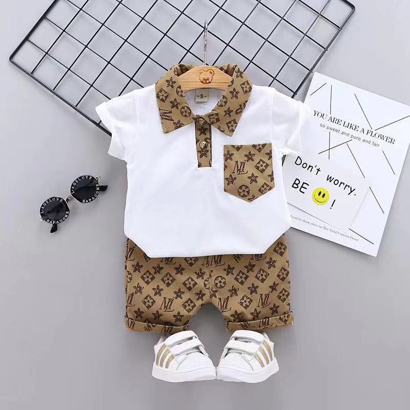 Áo Sơ Mi Polo Kèm Quần Ngắn Phong Cách Hàn Quốc Mới Cho Bé Trai