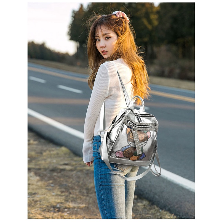 Thời Trang Ba Lô Da Đính Đá Phong Cách Hàn Quốc Dành Cho Nữ