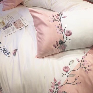 set chăn ga gối lụa lohem ipsum hồng 4 món