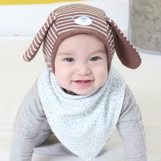 Nón cotton sọc 2 tai cún dài cột dây