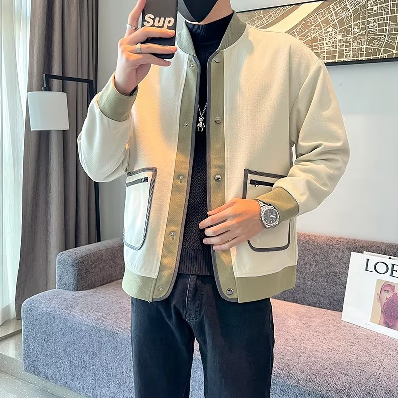 Áo khoác cardigan dệt kim dáng rộng màu sắc tương phản phong cách hàn quốc thời trang xuân thu cho nam giới fashion top áo khoác jacket nam  simple áo khoác gió 2 lớp dài tay
