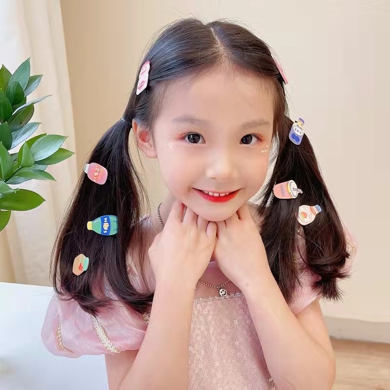 Set 10 Kẹp Tóc Hình Bình Trà Sữa Hoạt Hình Dễ Thương Phong Cách Hàn Quốc Cho Bé Gái