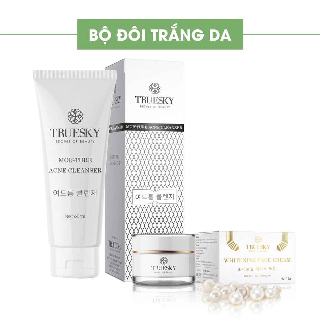 Bộ sản phẩm ngừa mụn và dưỡng trắng da mặt Truesky gồm 1 sữa rửa mặt than hoạt tính 60ml & 1 kem dưỡng trắng da mặt 10g