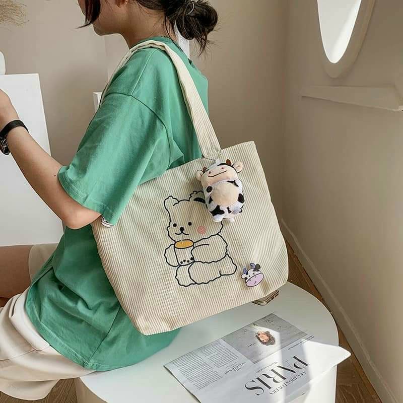 Túi tote Vải canvas mềm Đẹp Cực Hot có khóa miệng đựng vừa A4 tặng quà xinh