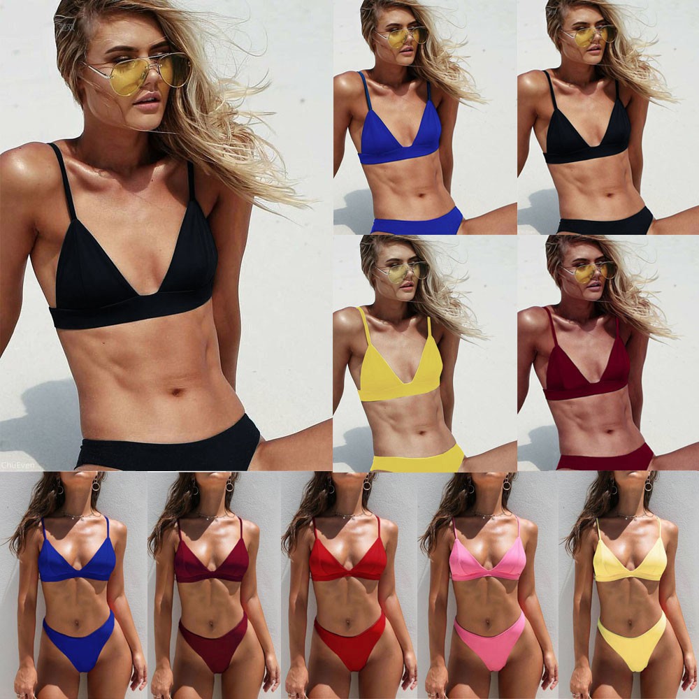 Bikini Màu Trơn Thiết Kế Nâng Ngực Cho Nữ