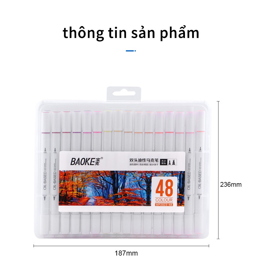 BAOKE-Bút lông nghệ thuật Marker 2 đầu 48 màu/hộp