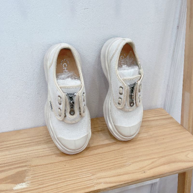 Lo(ẢNH THẬT) Giày Thể Thao Nữ Kem Kéo Khoá Dệt Mềm Êm Fullbox Bill Túi Hãng Cao Cấp