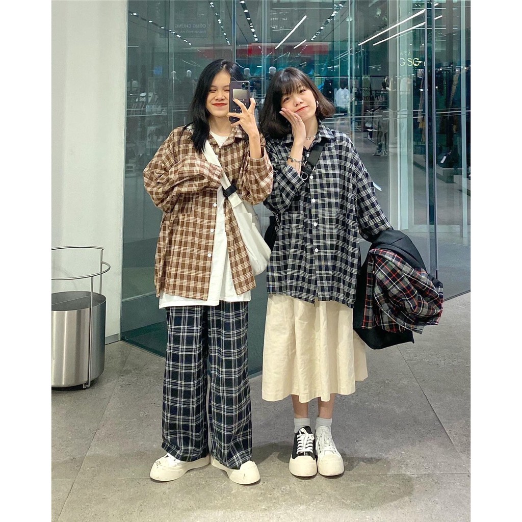 Áo Sơ Mi Kẻ Tay Bồng 2 Màu PEONYB Nữ [FREESHIP] 🌸 Thun kiểu dài tay form rộng oversize sọc ĐEN | NÂU Ulzzang HOT 🌸 | BigBuy360 - bigbuy360.vn