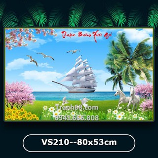 Tranh đính đá Venus VS210    Thuận Buồm Xuôi Gió kích thước 80x53cm