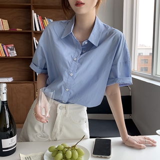 Áo sơ mi ngắn tay cổ bẻ xinh xắn dễ phối đồ 42875