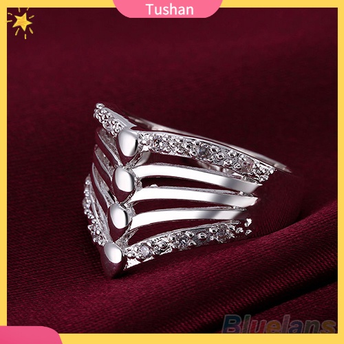 Nhẫn mạ bạc dạng lưới đính đá tush _