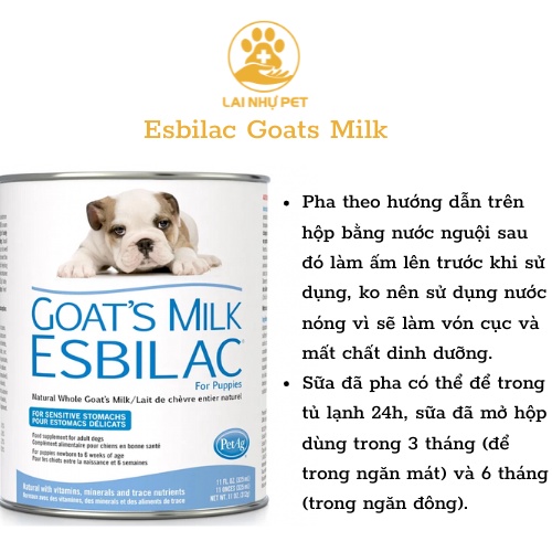 Sữa Bột & Sữa Nước ESBILAC GOATS MILK NGUYÊN CHẤT USA - LAI NHỰ PET