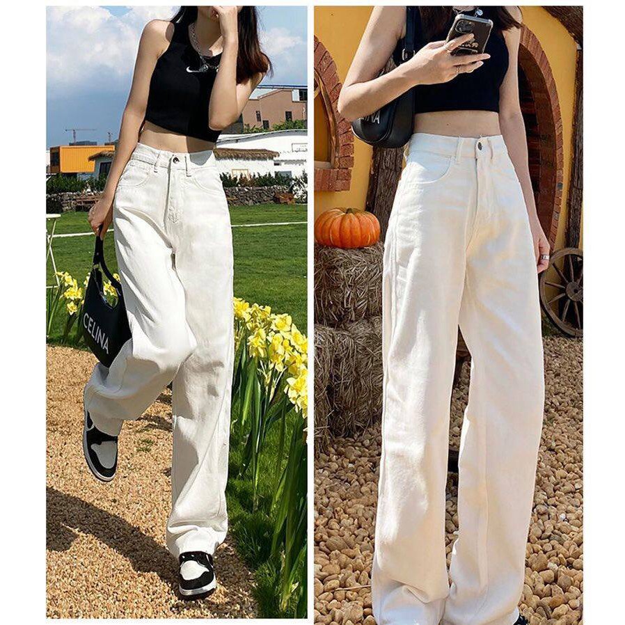 Quần Jean lưng cao ống rộng chất đẹp loại 1 phong cách Ulzzang