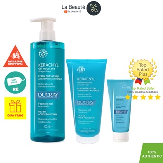 Ducray Keracnyl Gel Mousssant - Gel rửa mặt cho da nhờn và mụn [Nhiều Loại Dung Tích]