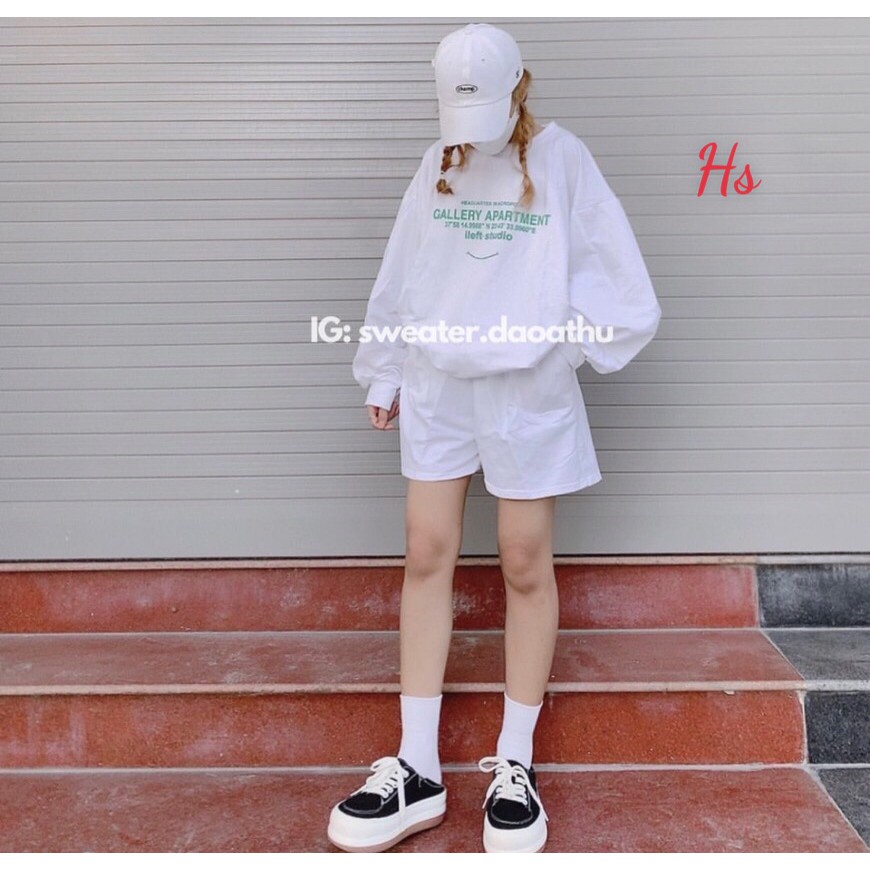 Áo sweater trắng in galley , chất liệu chân cua SP000802