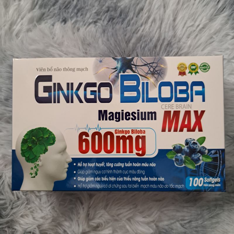 Viên uống bổ não GINKGO BILOBA CERE BRAIN MAX 600 Giúp tăng cường tuần hoàn máu não_Hộp 100viên