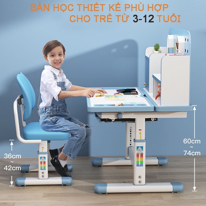 Bộ bàn ghế học sinh chống gù, chống cận CAYABE cho trẻ em CB-15 màu xanh