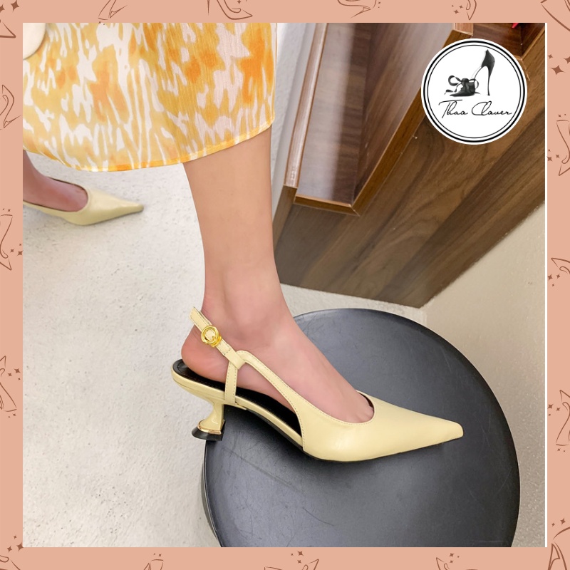 Giày sandal nữ bít mũi quai cài chất liệu da cao cấp 5cm lên chân cực xinh 4 màu đen - trắng - hồng - vàng - THAO CLOVER