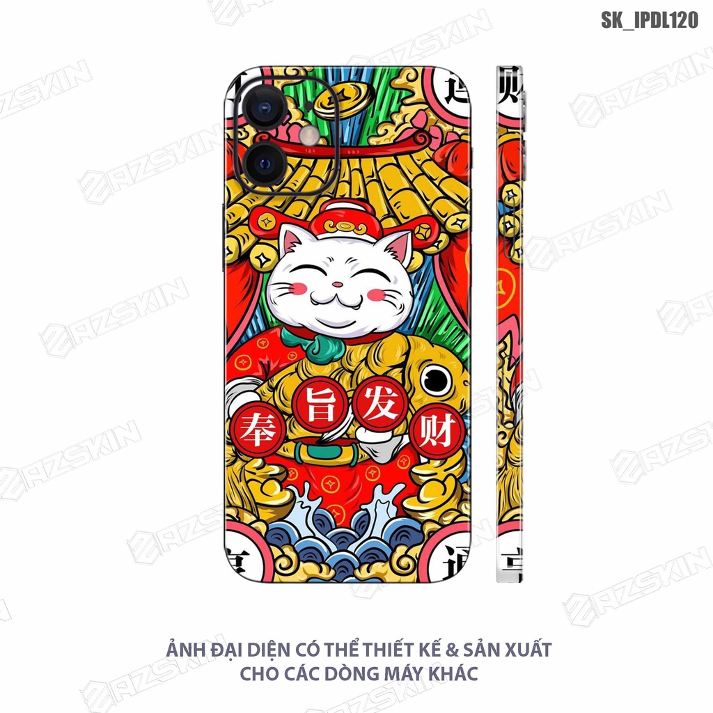 Miếng Dán Skin In Hình IPhone 7 -  14 Pro Max Mèo Thần Tài |SK_IPDL120| Chất Liệu Cao Cấp, Chống Nước, Bền Màu, Cắt CNC