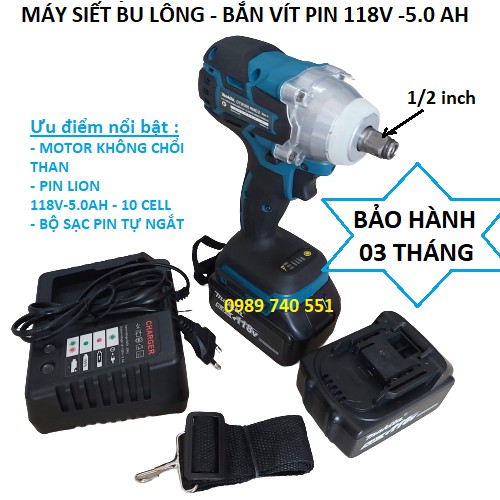 Máy siết bulong - máy bắn vít pin makita 118V tặng kèm đầu chuyển và phụ kiện bắn vít