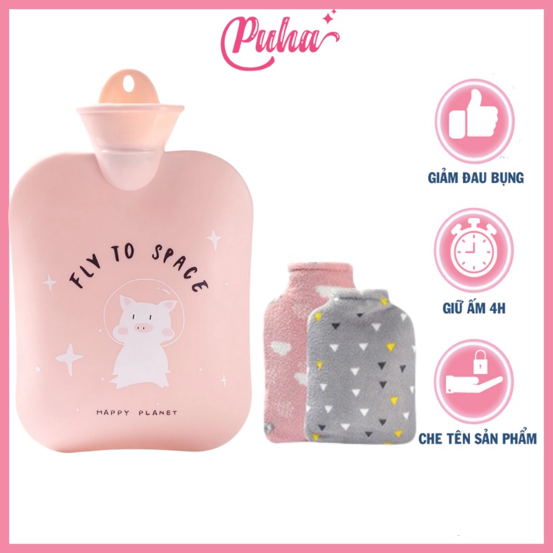 Túi chườm bụng giữ nhiệt nóng lạnh Puha 1300ml, sưởi ấm đa năng big size, túi chườm bụng kinh cho nữ