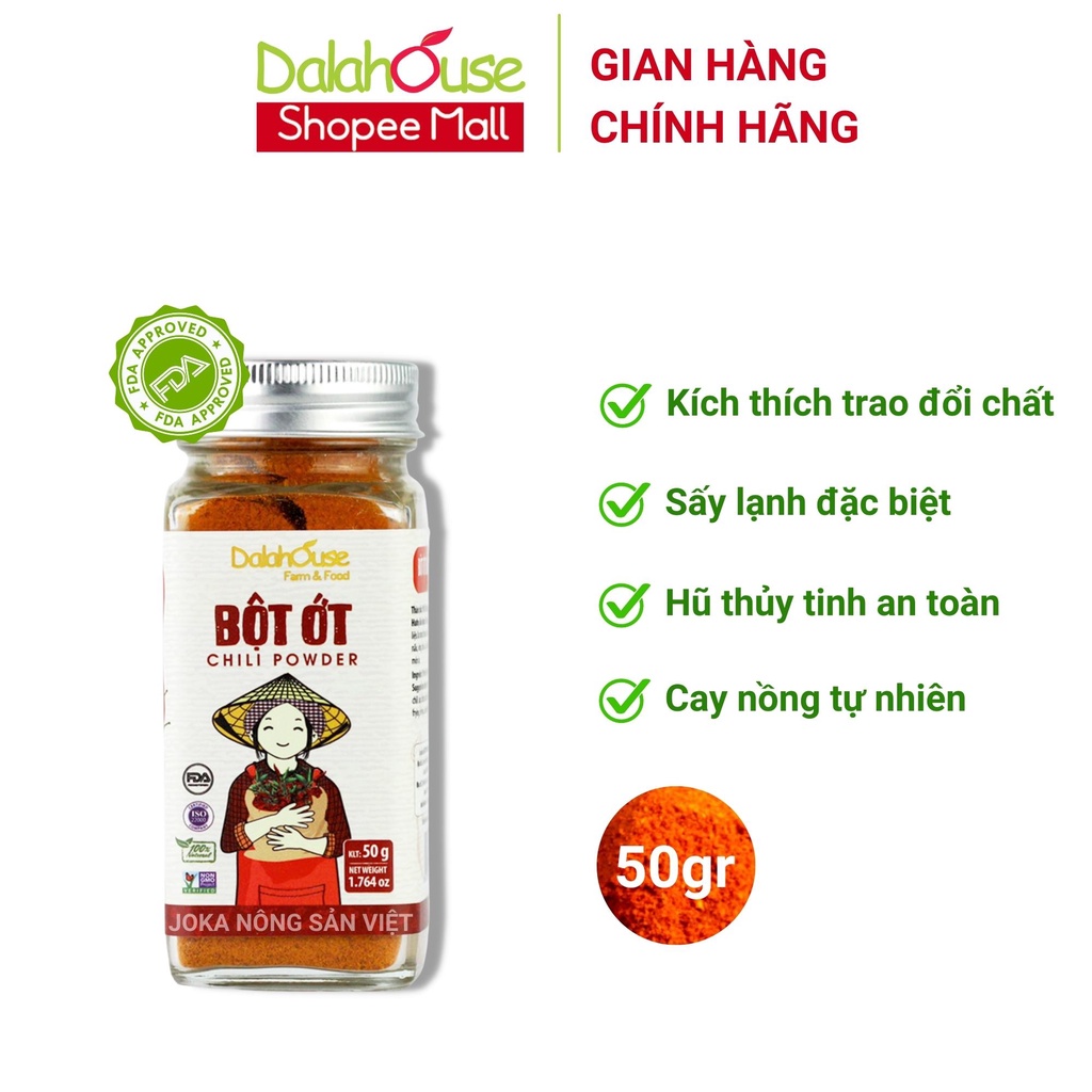 Ớt bột nguyên chất organic Dalahouse 50gr công nghệ sấy lạnh tiêu chuẩn Châu Âu