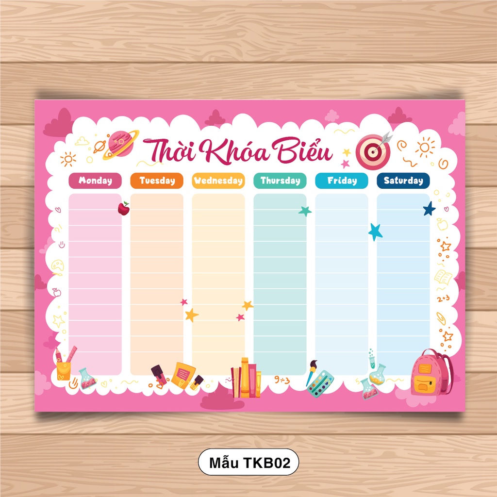 Thời khóa biểu khổ A4 Decal tự dính - Dễ thương Cute - Set 5 cái