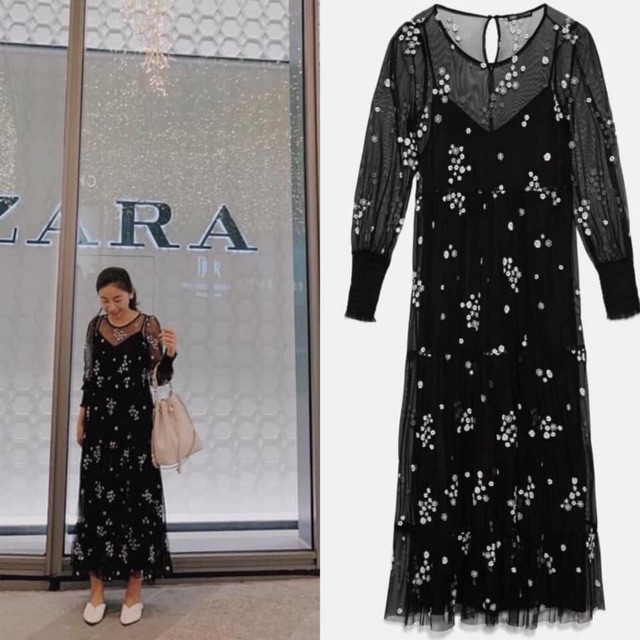 Váy zara ren thêu hoa hot hit chuẩn authentic